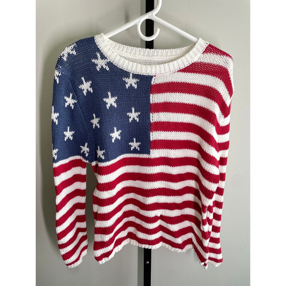 Grayson Threads American Flag Sweater Womens XS Red Blue Patriotic 4th of July - Picture 3 of 9